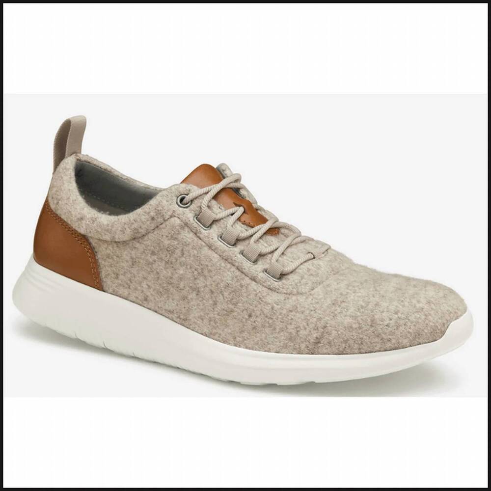 NEW JOHNSTON & MURPHY men's amherst wool u-throat sneaker in beige